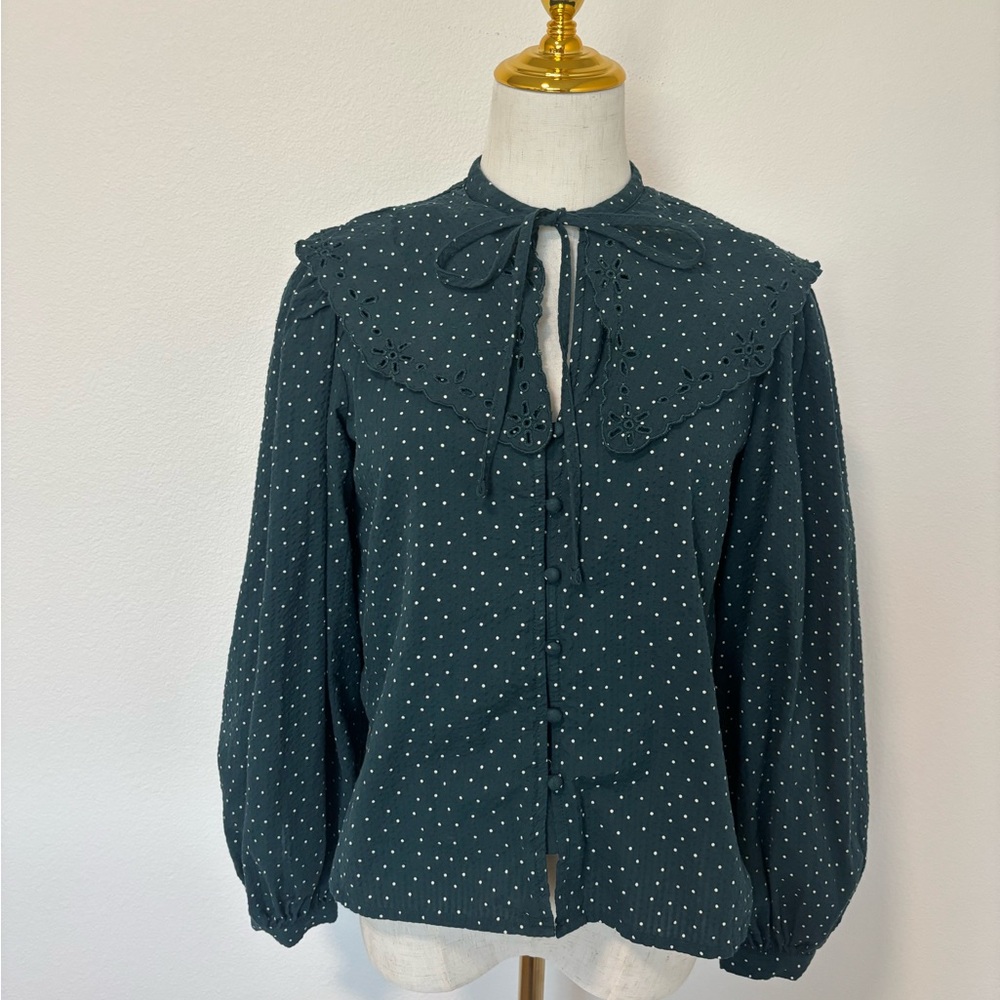 A New Day Green Blouse with White Dots